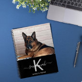 Hond aangepaste foto zwart wit monogram notitieboek