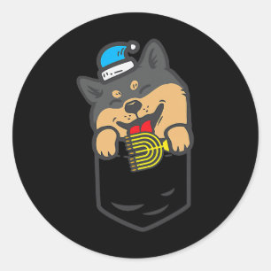 Hond Akita Pocket Zwart Shiba Inu Menorah Akita Ho Ronde Sticker