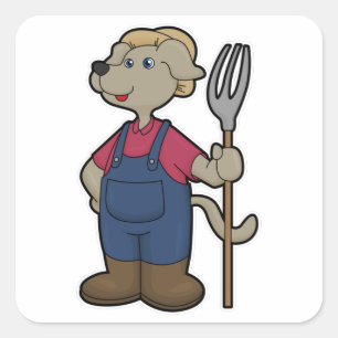 Hond als boer met rook en Pet Vierkante Sticker