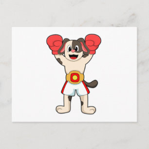 Hond als bokskampioen met riem en bokshandschoenen briefkaart
