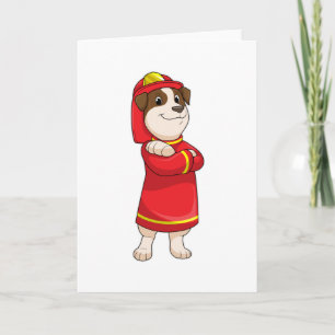 Hond als brandweerman met helm kaart