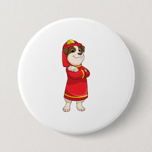 Hond als brandweerman met Helmet Ronde Button 7,6 Cm