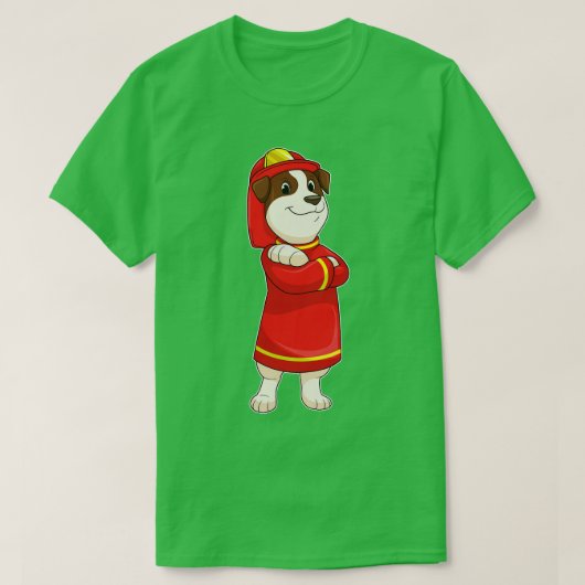 Hond als brandweerman met Helmet T-shirt (Design voorkant)