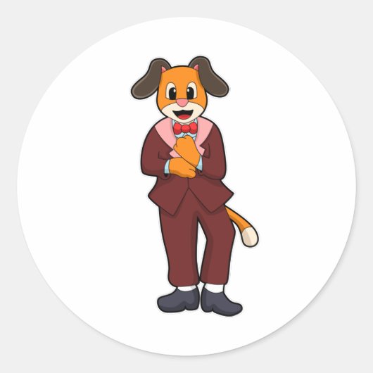Hond als bruidegom met pak ronde sticker (Voorkant)
