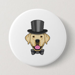 Hond als bruin met hoed ronde button 7,6 cm