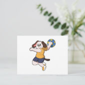 Hond als handbalspeler met handbal briefkaart (Staand voorkant)