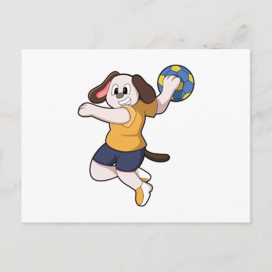 Hond als handbalspeler met handbal briefkaart (Voorkant)