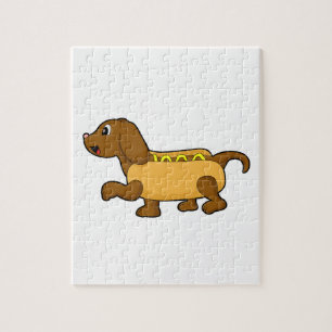 Hond als hotdog legpuzzel