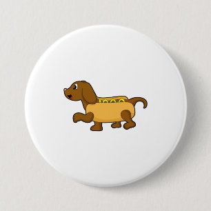 Hond als hotdog ronde button 7,6 cm