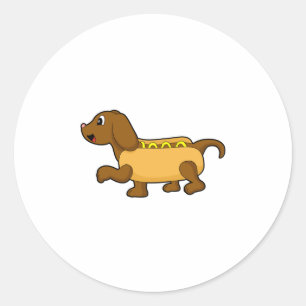 Hond als hotdog ronde sticker