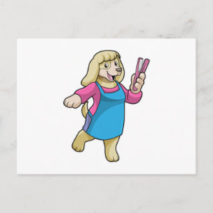 Hond als kapper met kam briefkaart