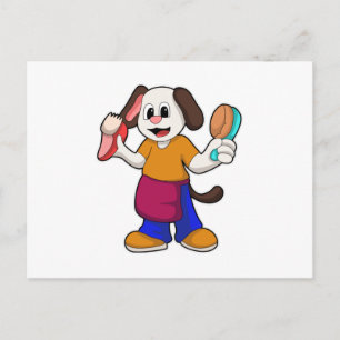 Hond als kapper met scheermes briefkaart