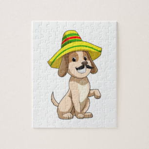 Hond als Mexicaan met strohoed Legpuzzel