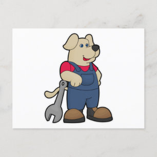 Hond als monteur met sleutel briefkaart