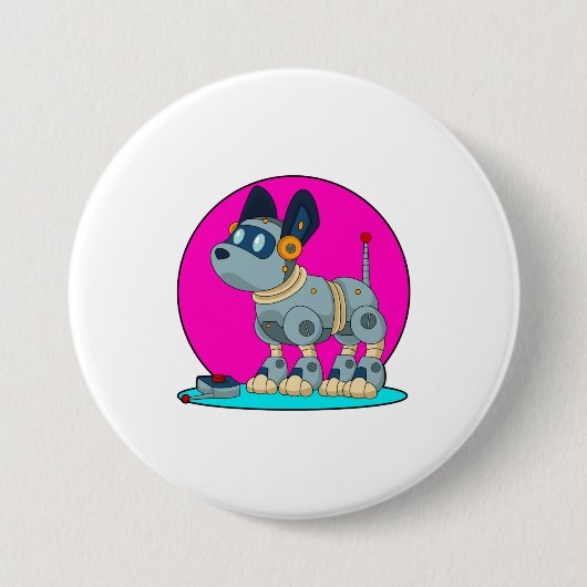 Hond als Robot Ronde Button 7,6 Cm (Voorkant)