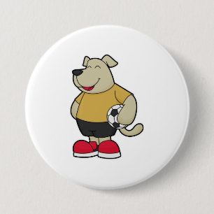 Hond als voetballer met Voetbal Ronde Button 7,6 Cm