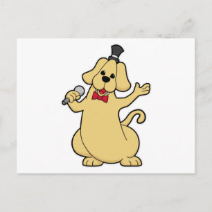 Hond als zanger met microfoon briefkaart