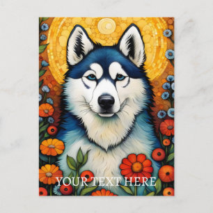 Hond Art Siberische Husk Bloem schilderij Briefkaart