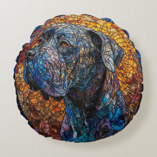 Hond Artistiek Glas-in-Lood Portret Rond Kussen