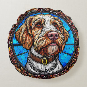 Hond Artistiek Glas-in-Lood Portret Rond Kussen