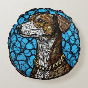 Hond Artistiek Glas-in-Lood Portret Rond Kussen