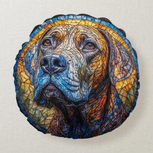 Hond Artistiek Glas-in-Lood Portret Rond Kussen