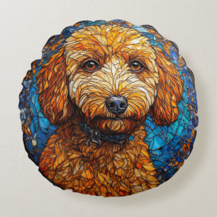 Hond Artistiek Glas-in-Lood Portret Rond Kussen