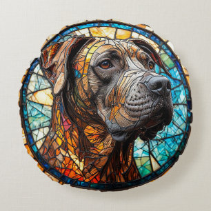 Hond Artistiek Glas-in-Lood Portret Rond Kussen