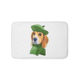 Hond Beagle in groene Franse baret Badmat