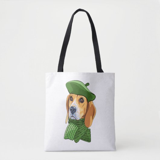 Hond Beagle in groene Franse baret Draagtas (Voorkant)