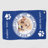 Hond Beste Papa Ooit Blauw Wit Grappige Foto Golfhanddoek (Horizontaal)