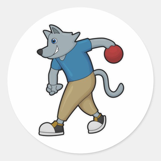 Hond bij Bowling met Bowling-bal Ronde Sticker (Voorkant)