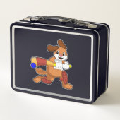 Hond bij Cricket met cricket bat (Achterkant)