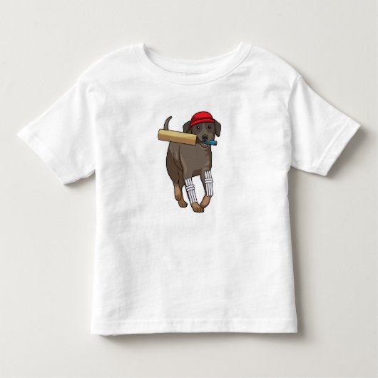 Hond bij Cricket met cricket bat Kinder Shirts (Voorkant)