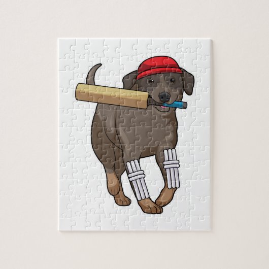 Hond bij Cricket met cricket bat Legpuzzel (Verticaal)