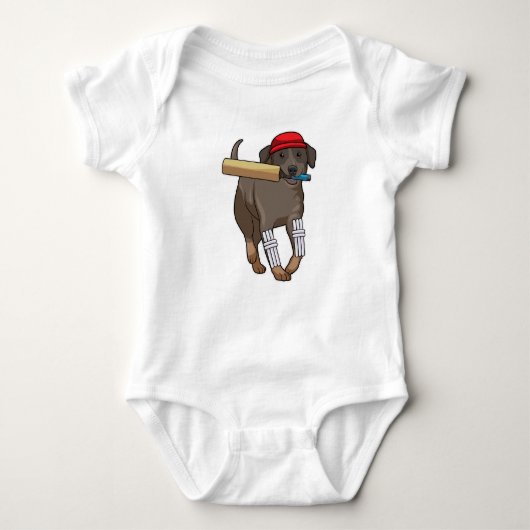 Hond bij Cricket met cricket bat Romper (Voorkant)