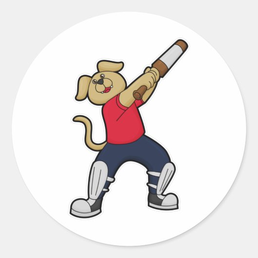 Hond bij Cricket met cricket bat Ronde Sticker (Voorkant)