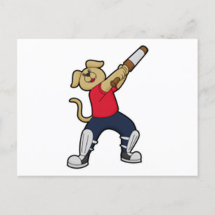 Hond bij cricket met cricketbat briefkaart