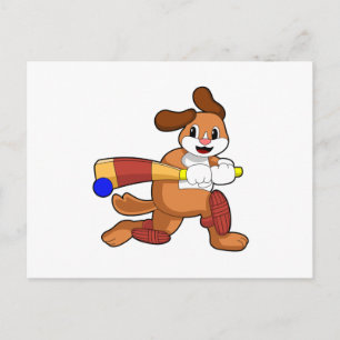Hond bij cricket met cricketbat briefkaart
