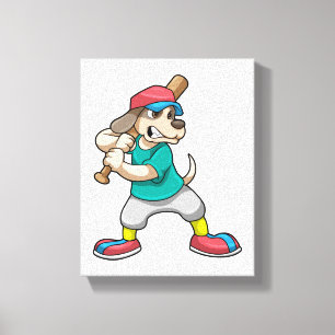 Hond bij honkbal met honkbalknuppel canvas afdruk