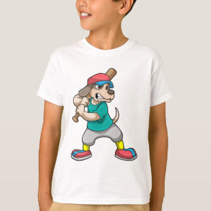 Hond bij honkbal met honkbalknuppel t-shirt