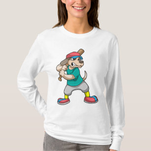 Hond bij honkbal met honkbalknuppel t-shirt