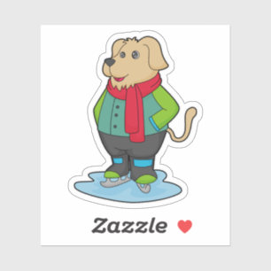 Hond bij ijsschaatsen met ijsschaatsen sticker