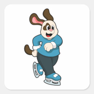 Hond bij ijsschaatsen met ijsschaatsen vierkante sticker