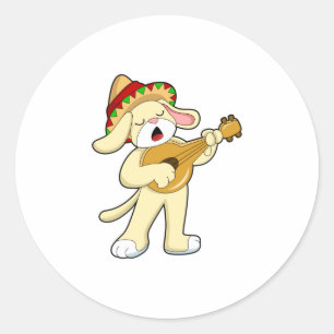 Hond bij Muziek met Guitar Ronde Sticker