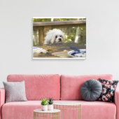 Hond bij picknicktafel canvas afdruk (Insitu (Woonkamer))
