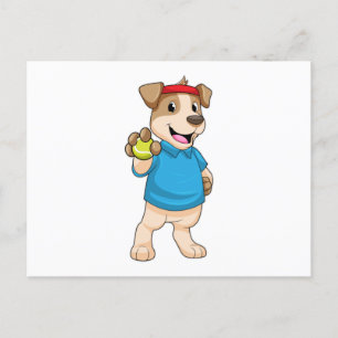 Hond bij tennis met tennisbal briefkaart