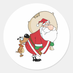 Hond bijten een kerstman ronde sticker