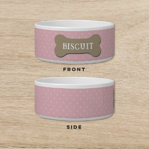 Hond Biscuit Treat Polka Dot Roze Hond Kat Pet Bow Voerbakje
