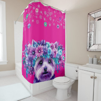 Hond bloemen douchegordijn